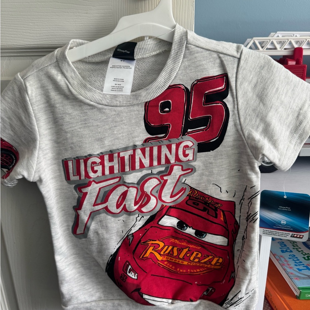 Disney Red and Gray Lightning McQueen Tee and matching shorts